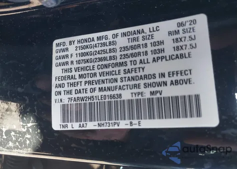 2020 Honda Cr-V Awd Ex из США, поврежденный, VIN 7FARW2H51LE016638